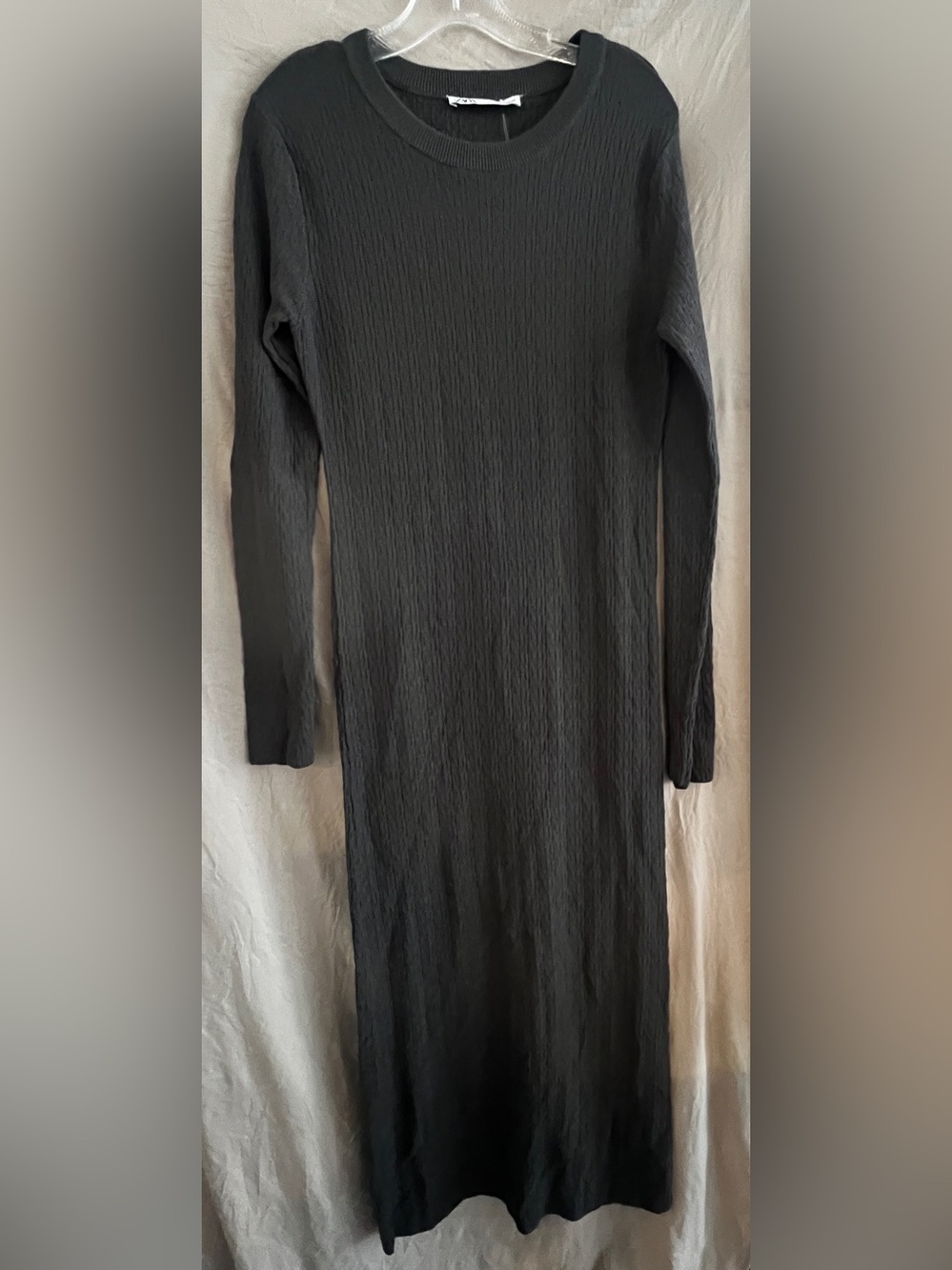 Zara Charcoal Long Sleeve Ribbed Maxi Dress
